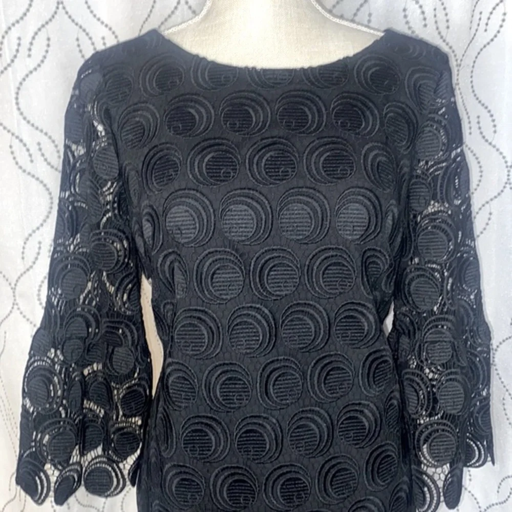 RSVP by Talbots Black Flounce-Sleeve Lace Dress - Picture 3 of 10